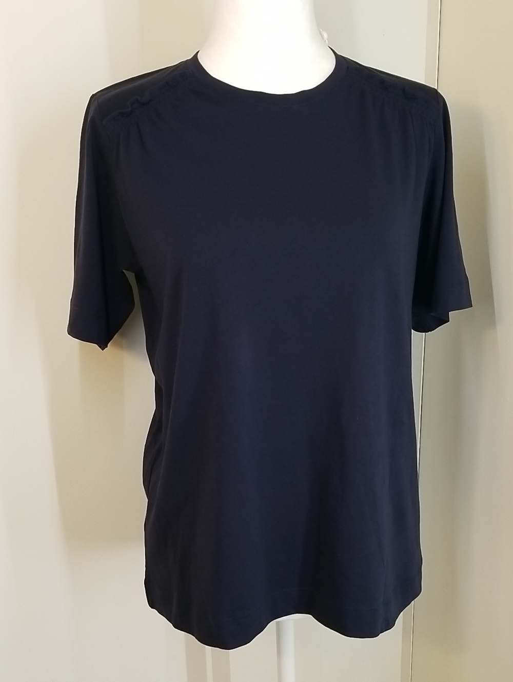 Rebecca Taylor Smocked Tee Crewneck in Navy